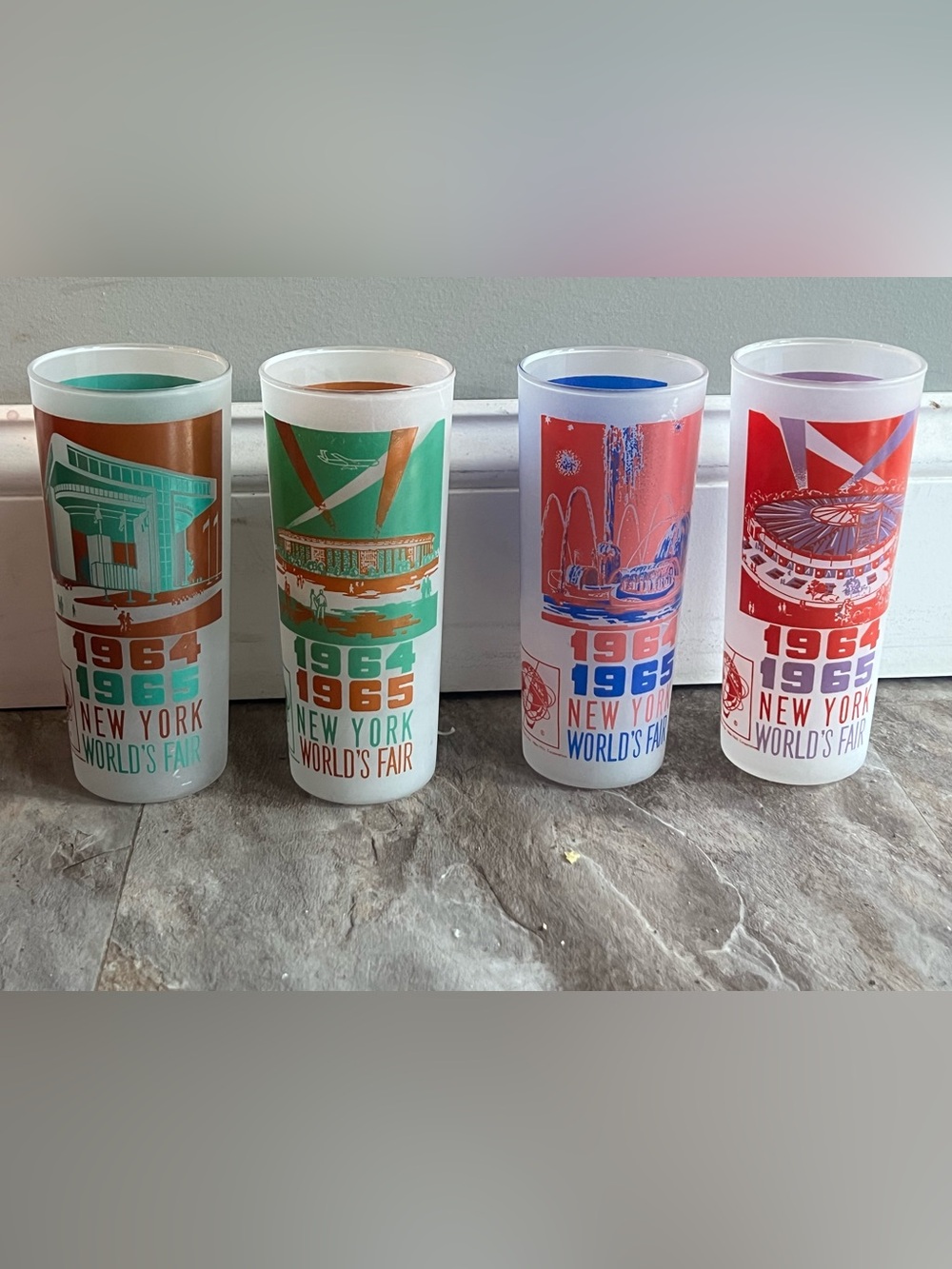 1964-1965  NY World's Fair Glass/Tumbler Set (4 Different) & License Plates